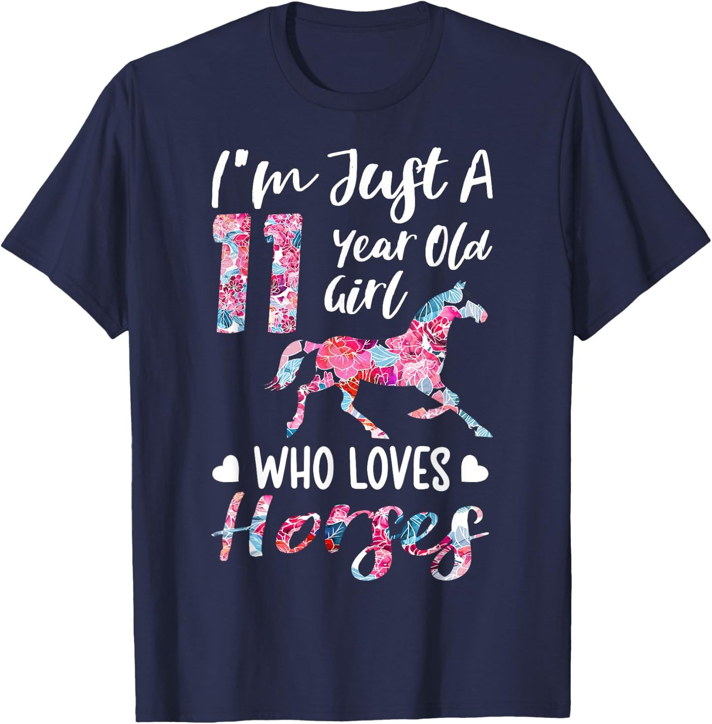 girls 11th Birthday Horse for 11 Year Old Girls T-Shirt - T-Shirt | Navy