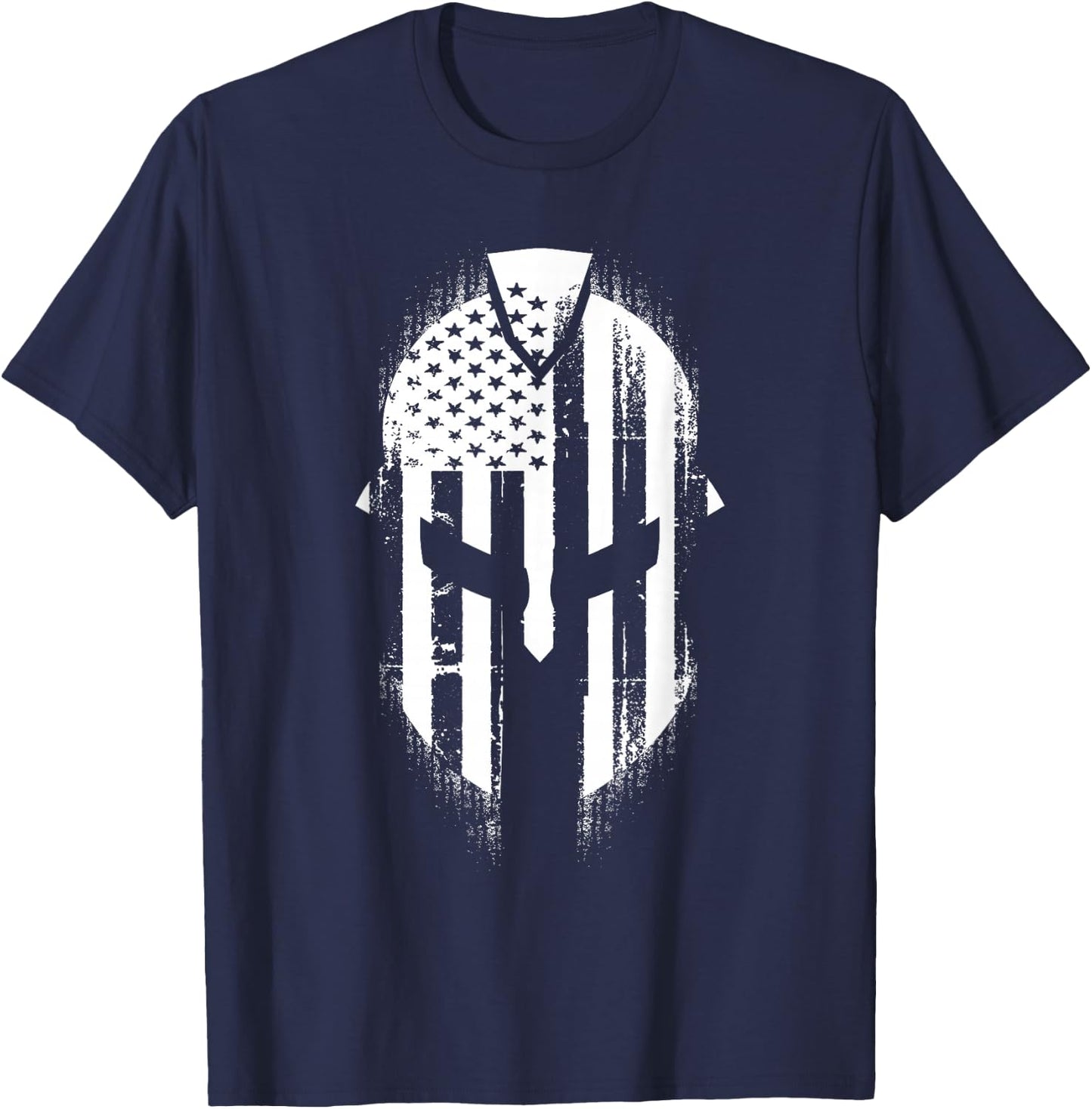 Patriotic Spartan Skull USA Flag American T-Shirt - T-Shirt | Navy