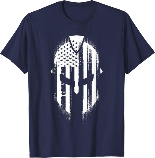 Patriotic Spartan Skull USA Flag American T-Shirt - T-Shirt | Navy