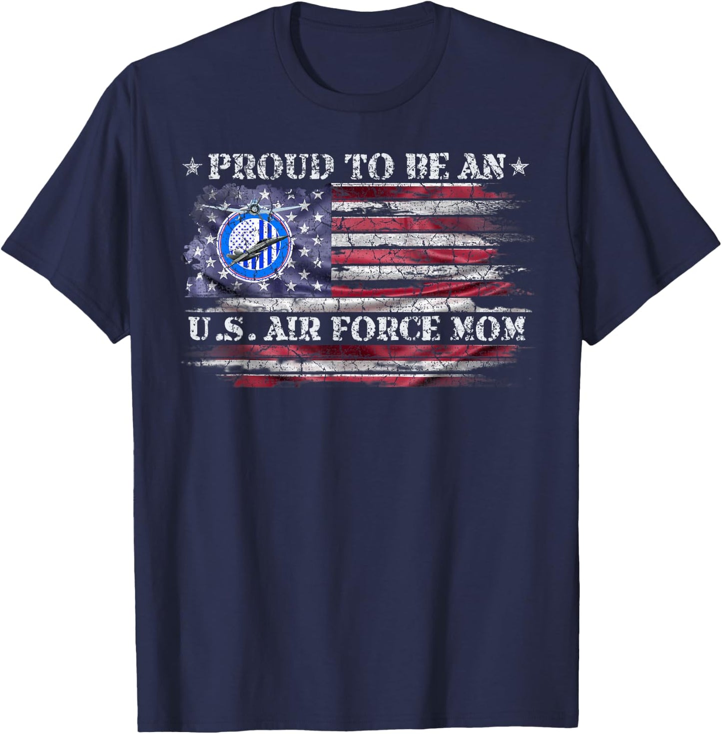 Vintage USA American Flag Proud To Be An US Air Force Mom T-Shirt - T-Shirt | Navy