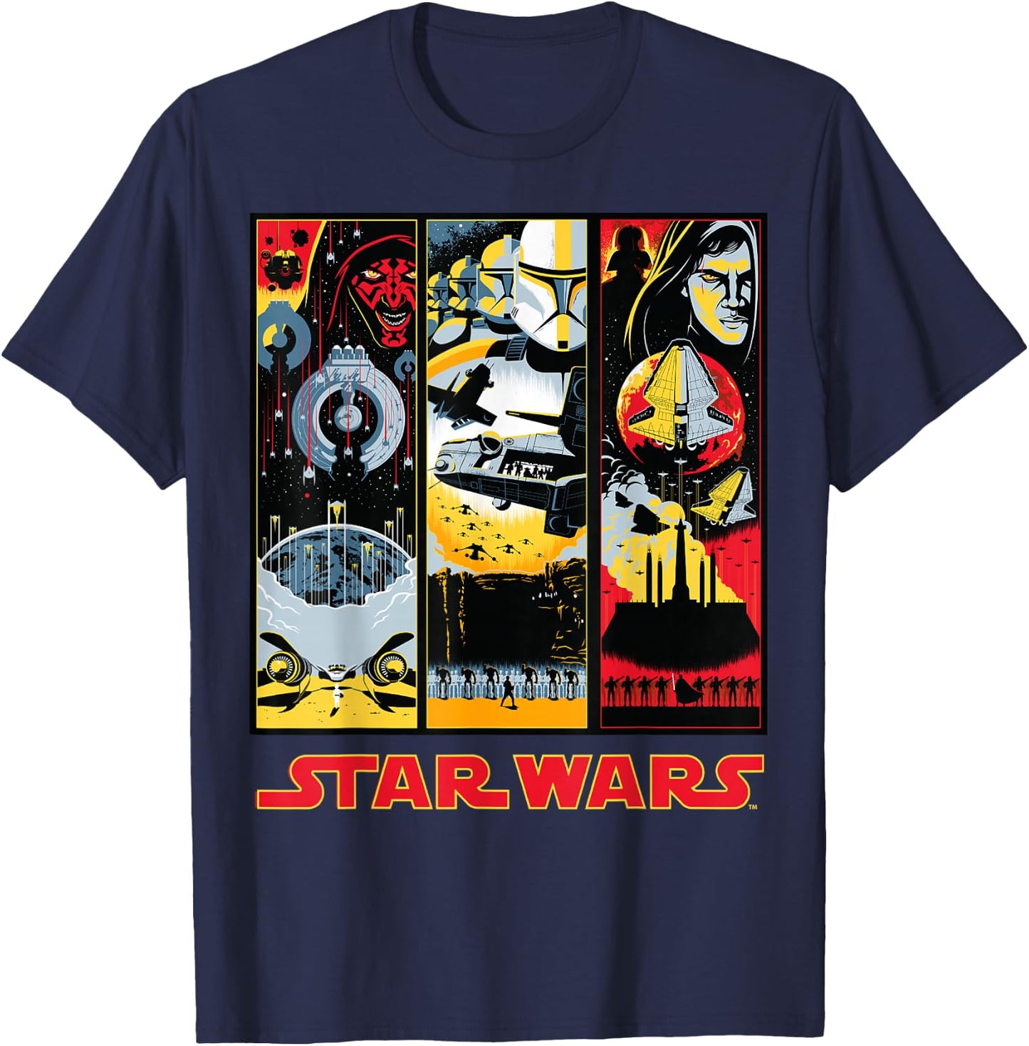 Star Wars Maul Trooper Anakin Retro Panels Graphic T-Shirt - T-Shirt | Navy