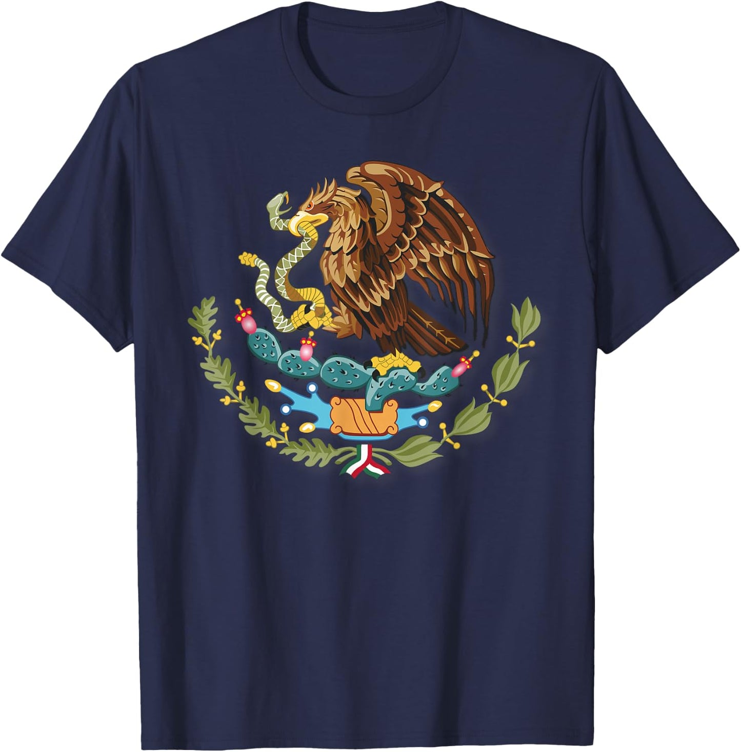Mexico Independence Eagle Snake Design Cartoon Mexican T-Shirt - T-Shirt | Navy