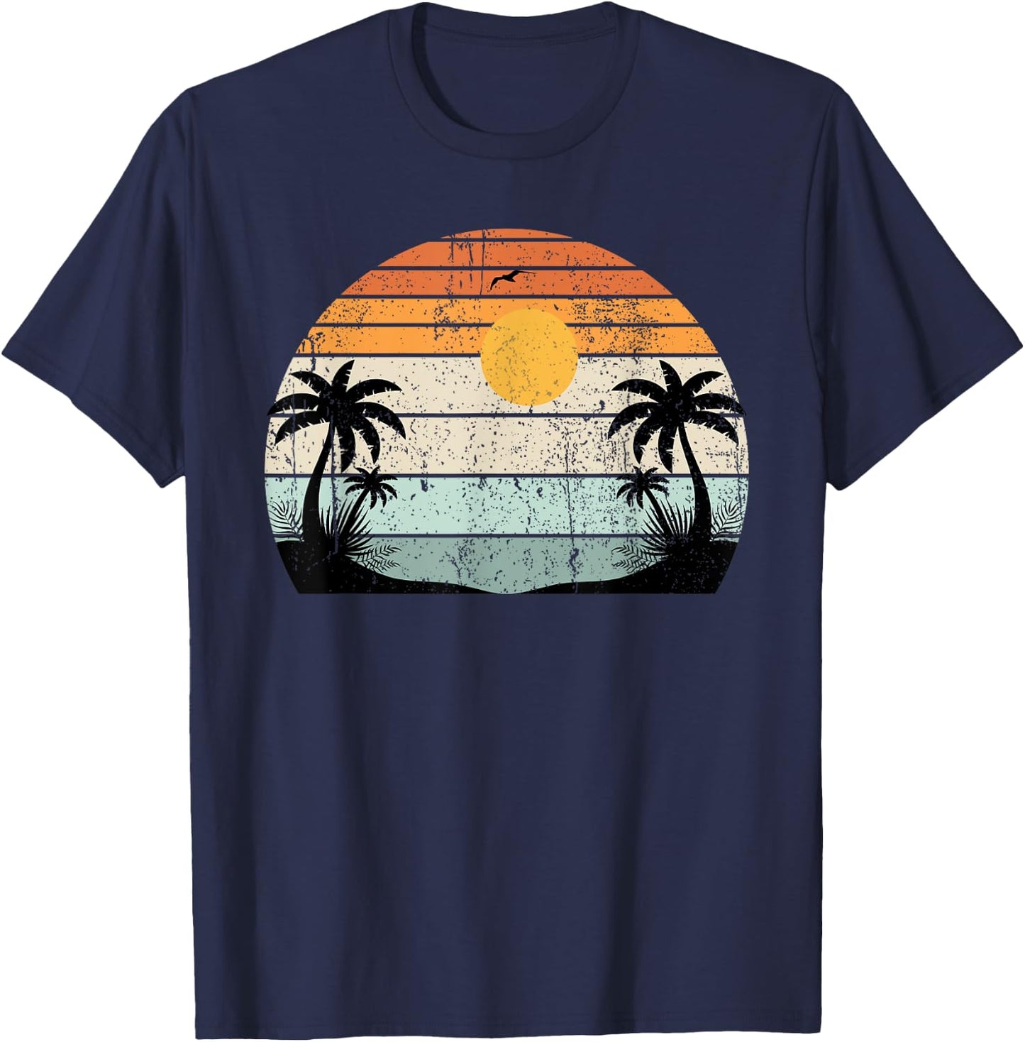 Sunshine Summer Vibes Palm Trees Beach Retro Tropical Summer T-Shirt - T-Shirt | Navy