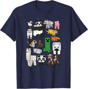 Minecraft Creeper & Animals Collage V2 T-Shirt - T-Shirt | Navy