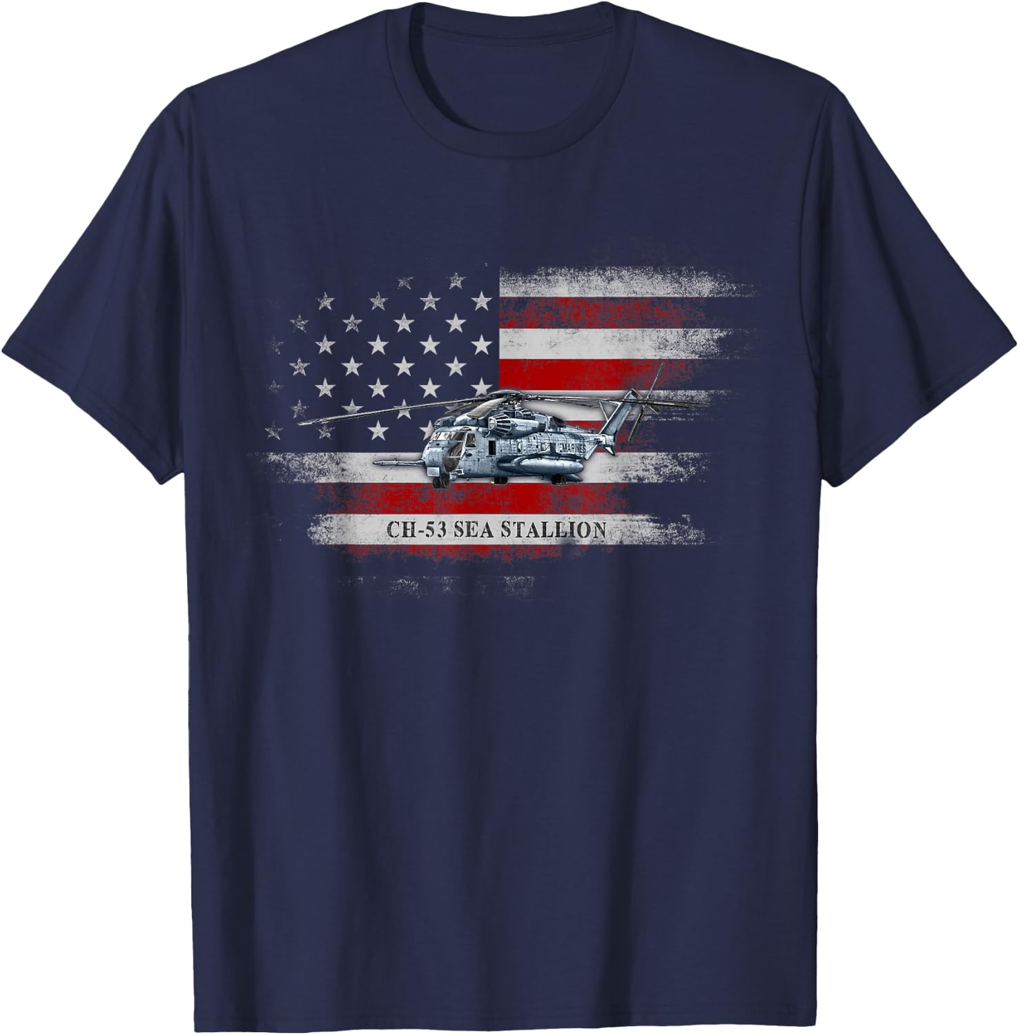 CH-53 Sea Stallion Helicopter USA Flag Helicopter Pilot T-Shirt - T-Shirt | Navy