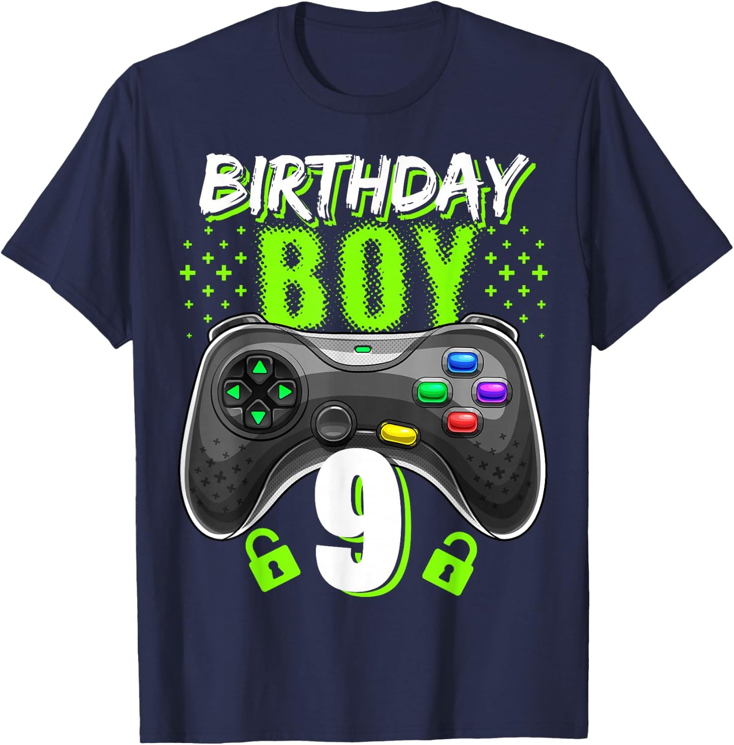 Birthday Boy 9 Video Game Controller Gamer 9th Birthday Gift T-Shirt - T-Shirt | Navy