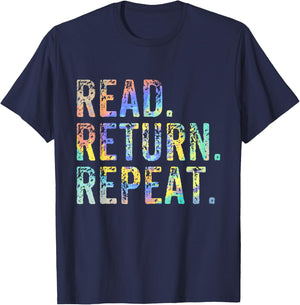 Read the Return Repeat the Cute Library Worker with Tie Dye T-Shirt - T-Shirt | Navy