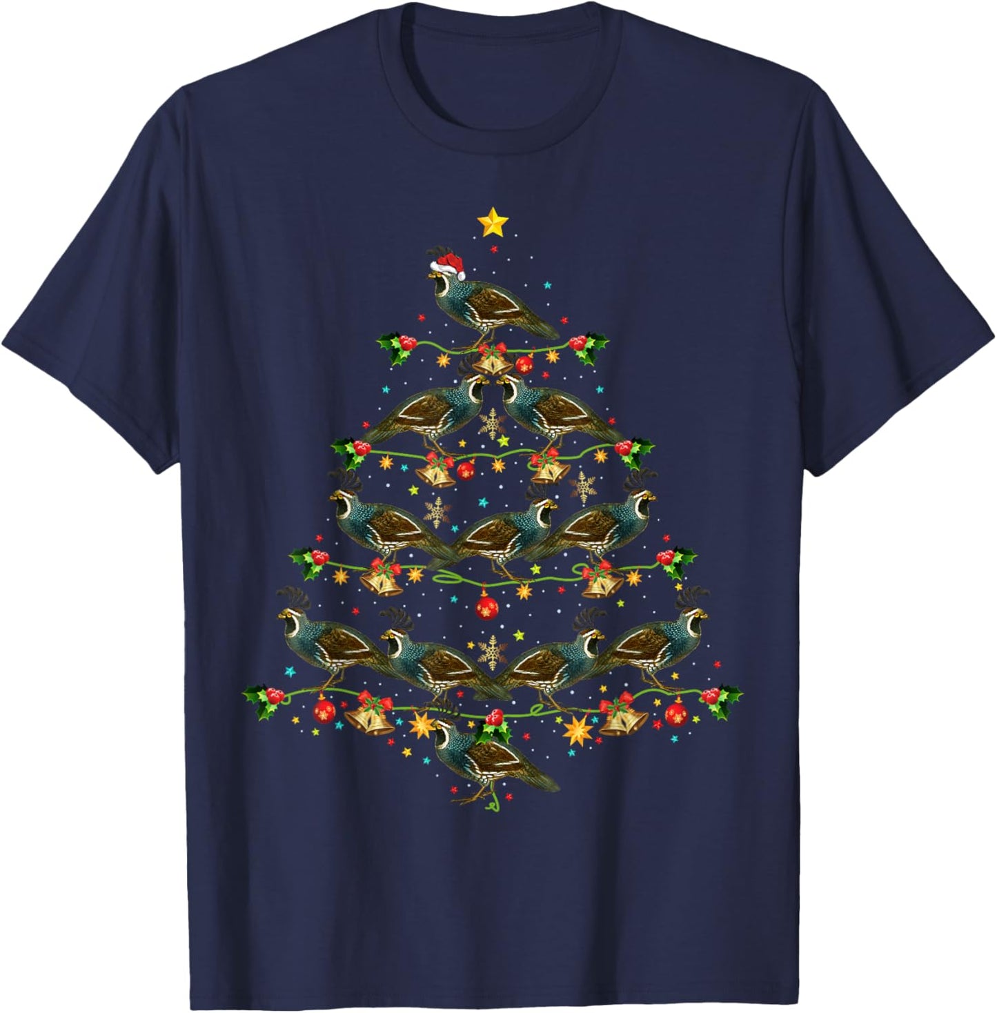 Quail Bird Xmas Tree Gift Santa Hat Quail Christmas T-Shirt - T-Shirt | Navy