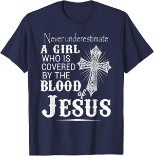 Christian Women I'm Covered By The Blood Of Jesus Christ T-Shirt - T-Shirt | Navy