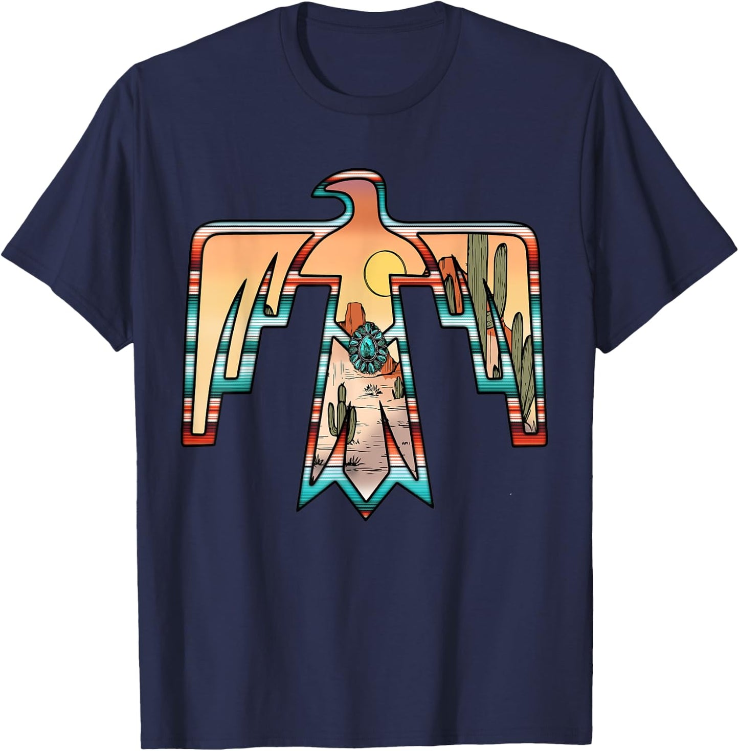 Cute western thunderbird country Aztec cactus women rodeo T-Shirt - T-Shirt | Navy