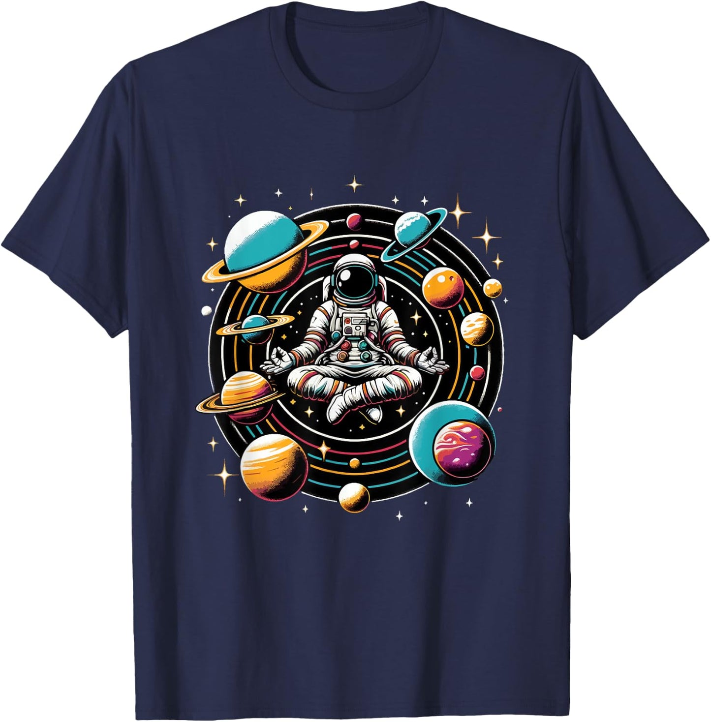 Meditating Astronaut Astronomy Astrophysics Stargazing T-Shirt - T-Shirt | Navy