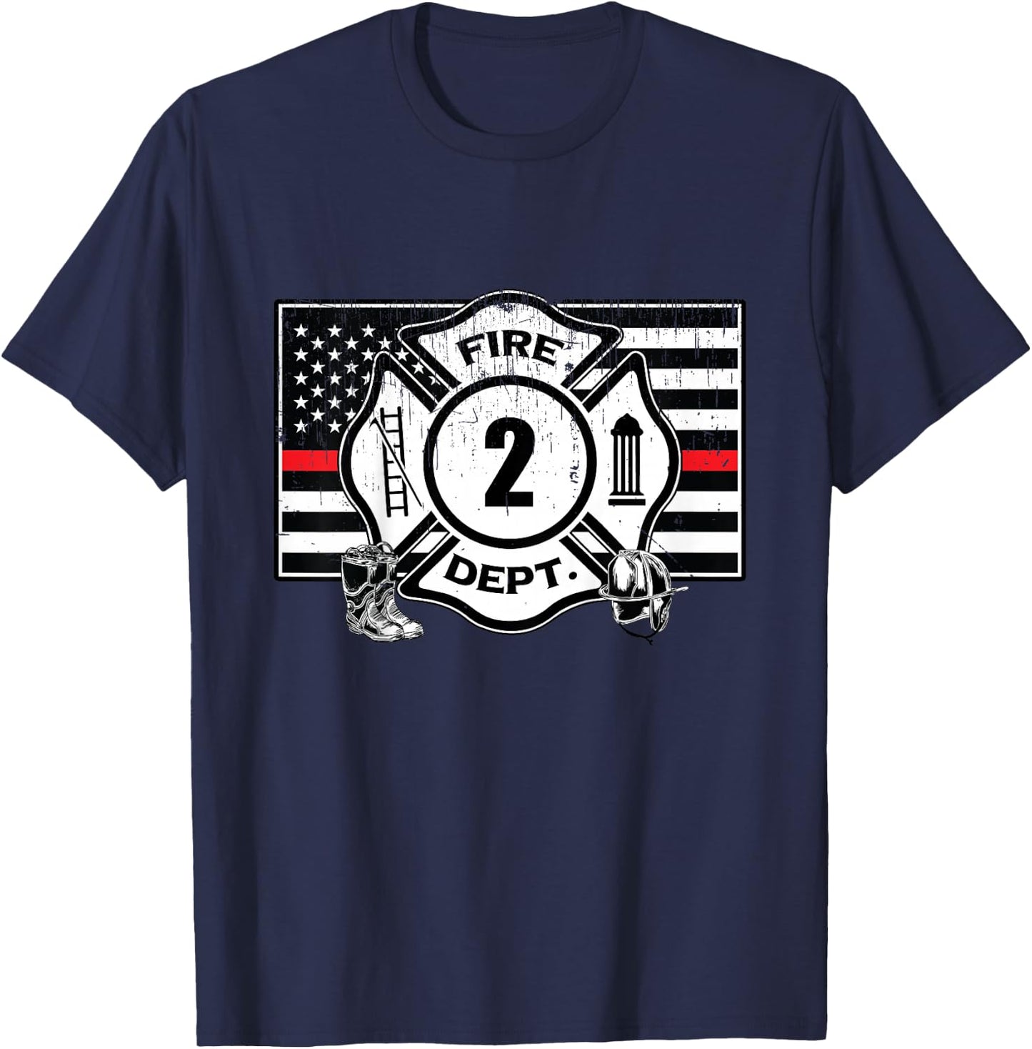 2nd Birthday Firefighter Fire Truck 2 Year Old T-Shirt - T-Shirt | Navy