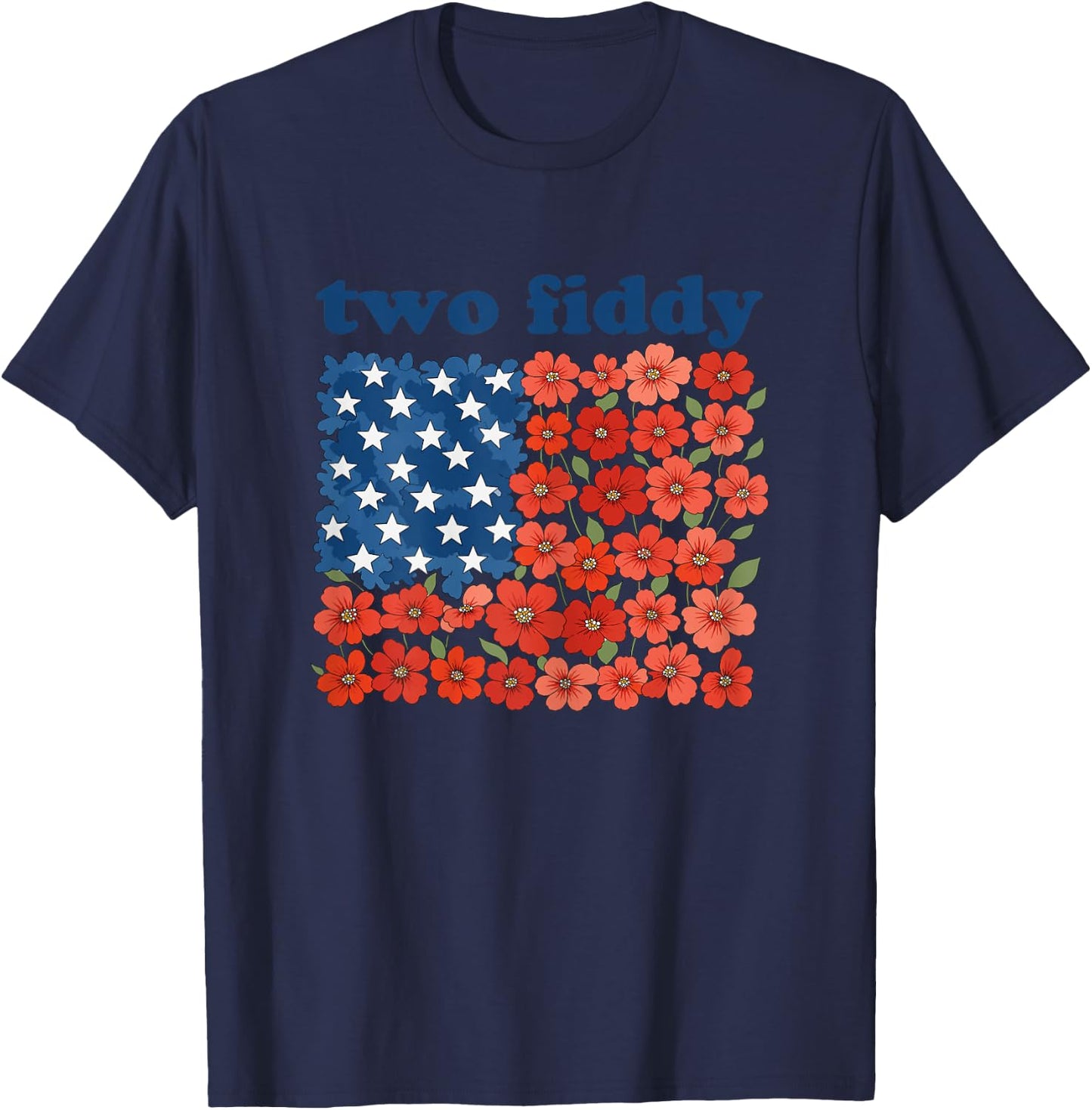 Two Fiddy Funny American Flag 4th of July Girls Women T-Shirt - T-Shirt | Navy