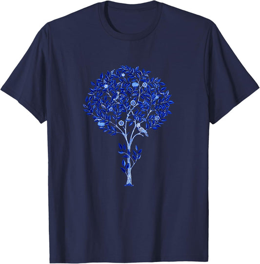William Morris Tree of Life, Cobalt and Light Blue T-Shirt - T-Shirt | Navy