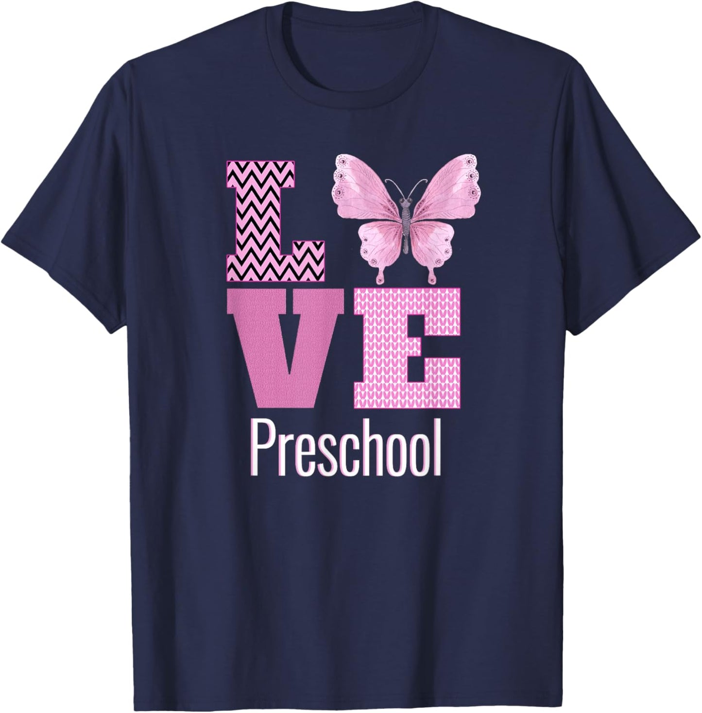 Love Preschool Purple Butterfly Preschool Teacher Women Kids T-Shirt - T-Shirt | Navy