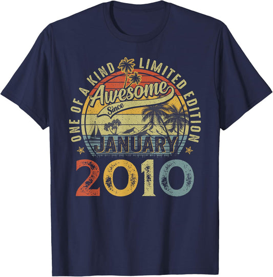Awesome Since January 2010 Vintage Retro 16th Birthday Boys T-Shirt - T-Shirt | Navy