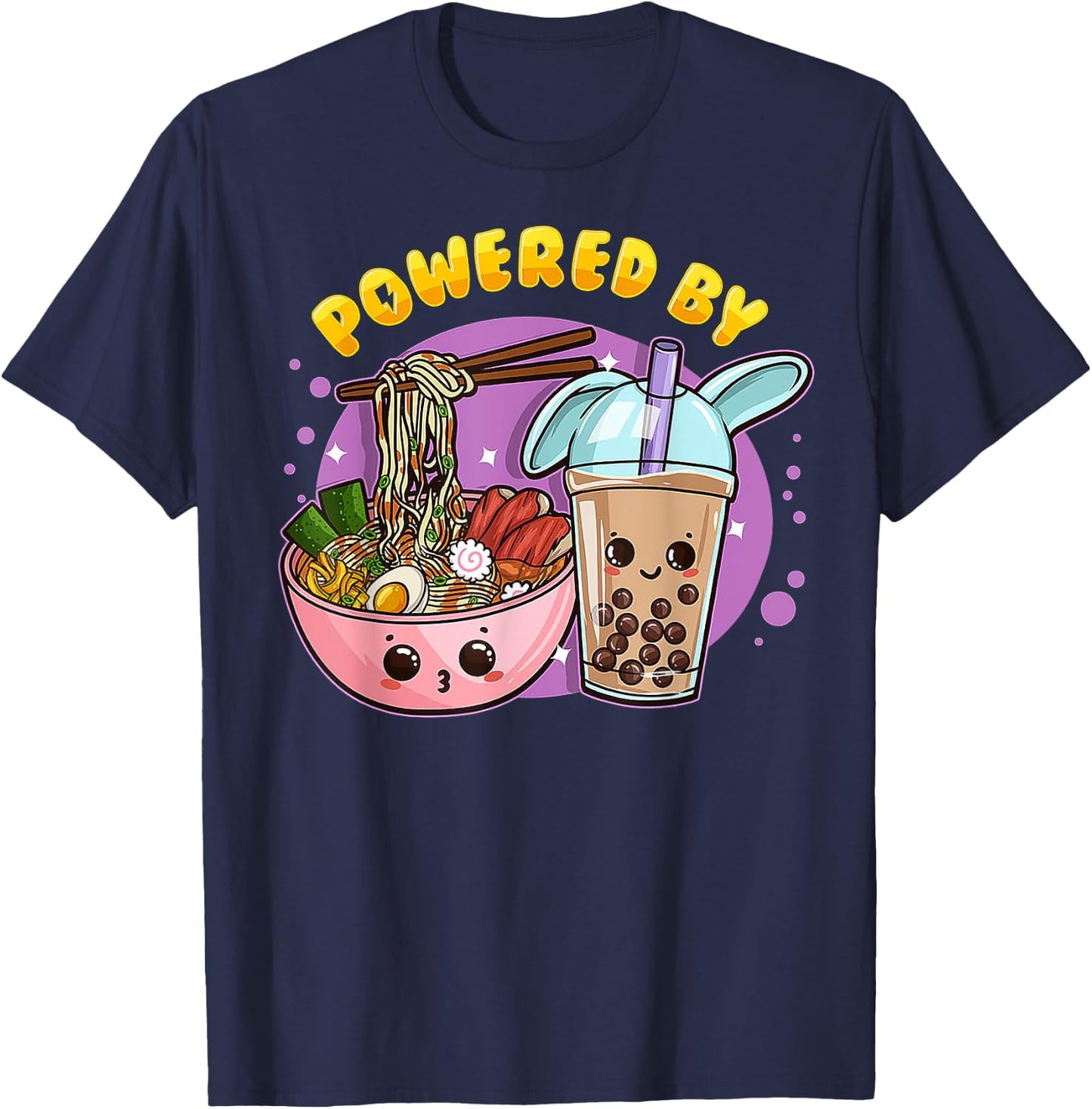 Powered By Ramen Bubble Tea Boba Kawaii Japanese Anime Lover T-Shirt - T-Shirt | Navy