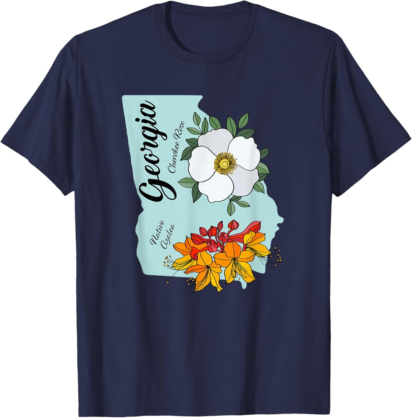 State of Georgia Flower and Wildflower T-Shirt - T-Shirt | Navy