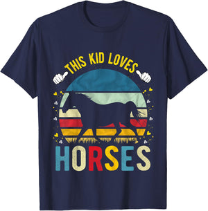 This Kid Loves Horses Boys and Girls Horse Gift T-Shirt - T-Shirt | Navy