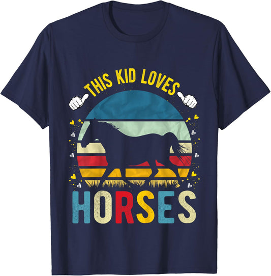 This Kid Loves Horses Boys and Girls Horse Gift T-Shirt - T-Shirt | Navy