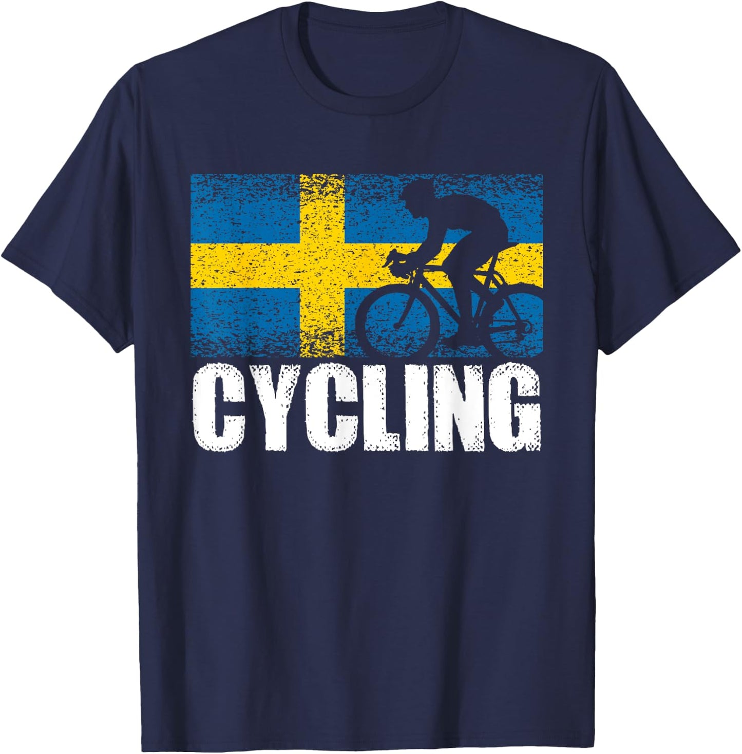 Cycling, Sweden flag, Swedish bicycle road cyclist T-Shirt - T-Shirt | Navy