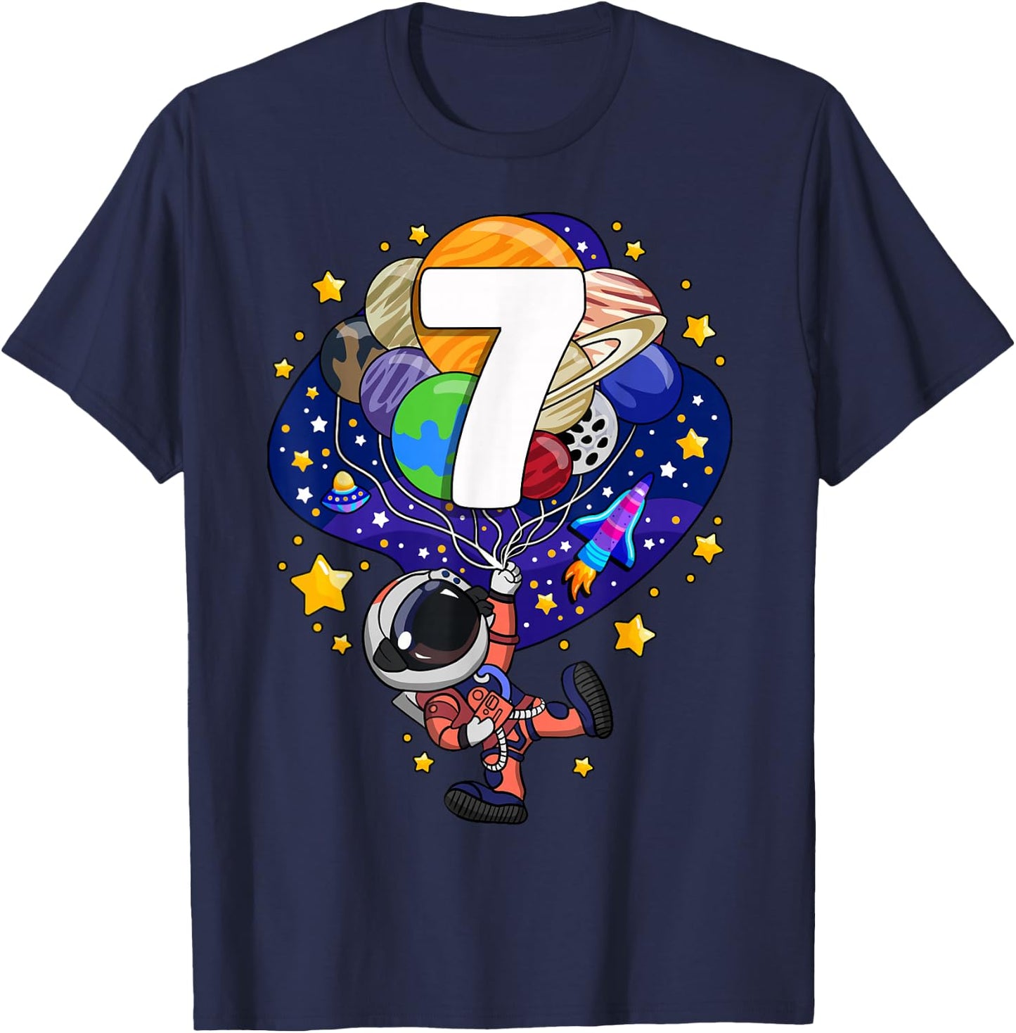 Space Astronaut 7th Birthday Boy Number 7 Seven Year Old T-Shirt - T-Shirt | Navy