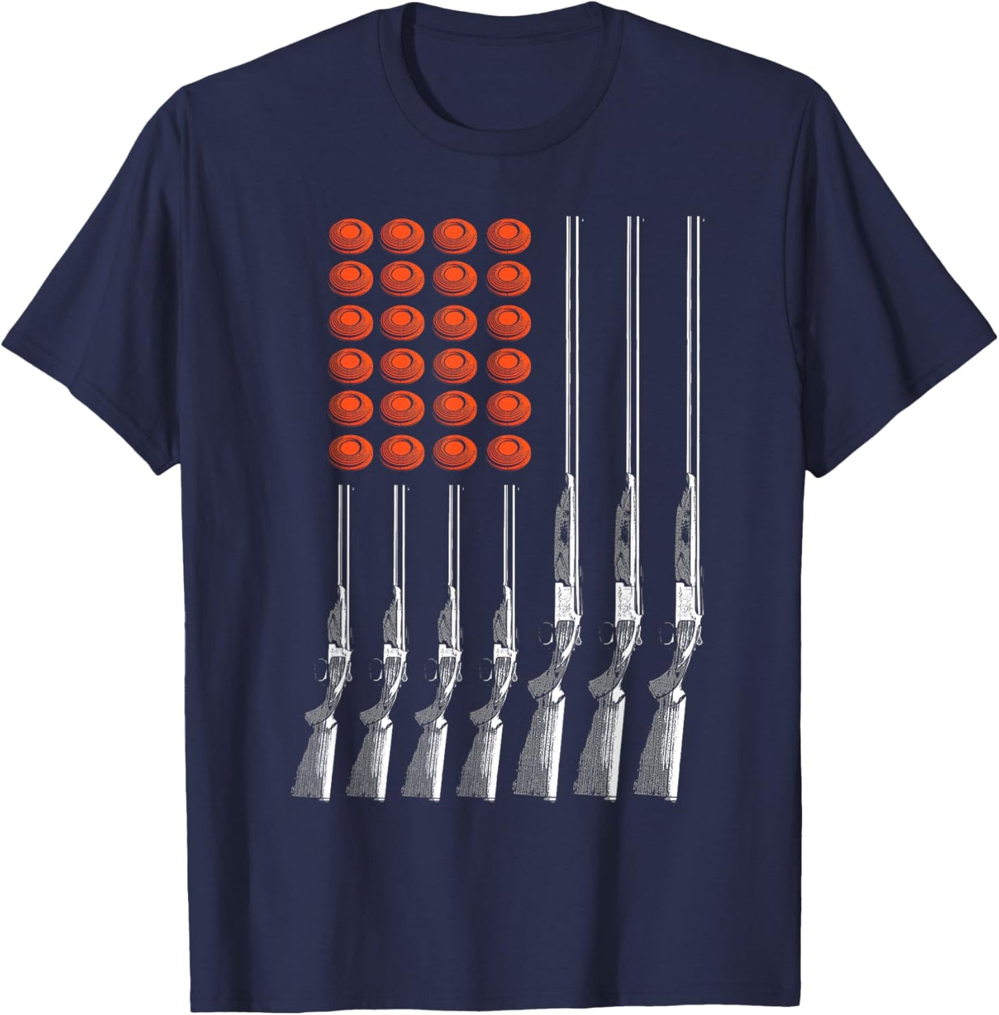 American Flag Trap Shooting Funny Skeet Sport Gift Men Women T-Shirt - T-Shirt | Navy