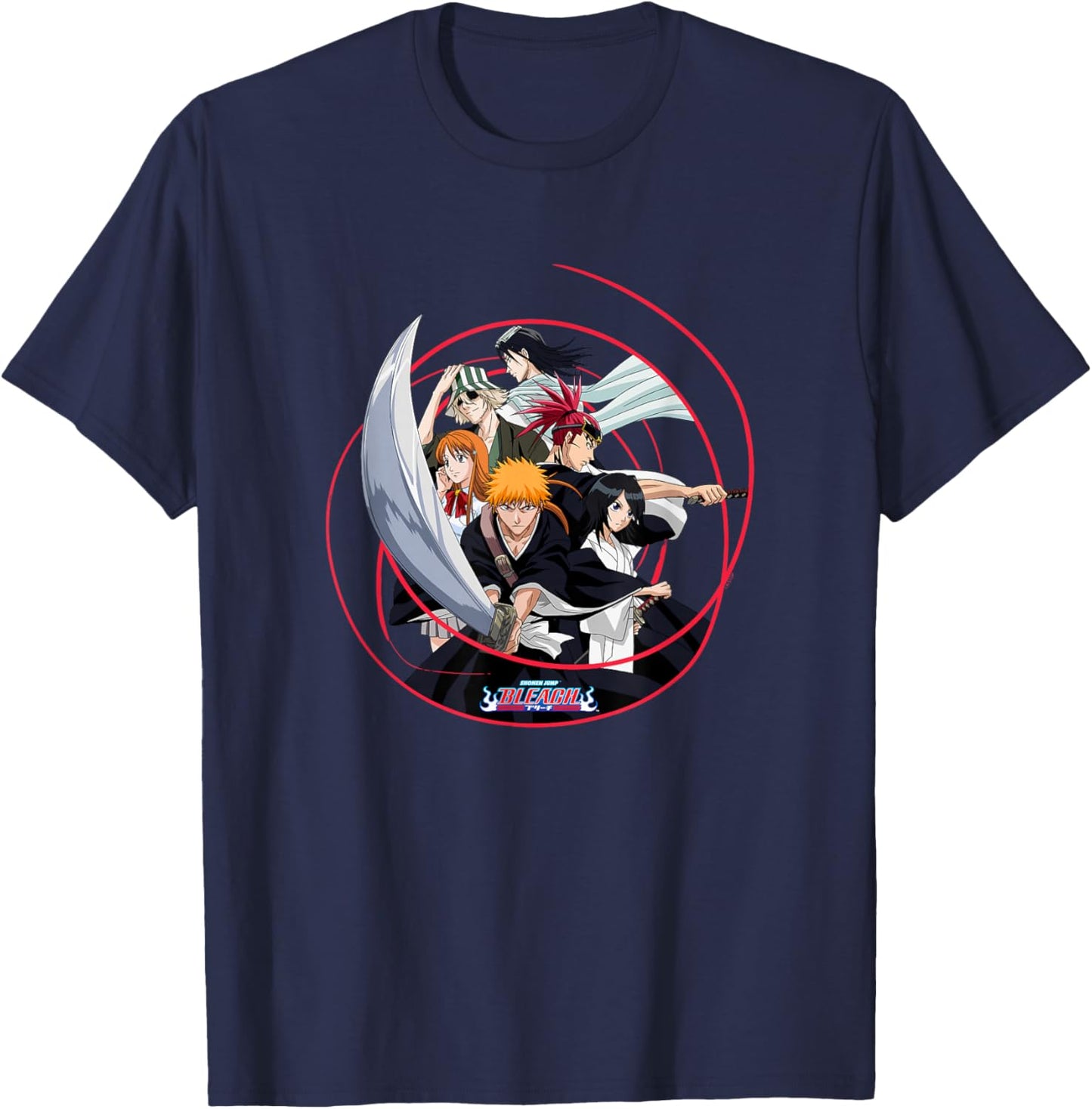 Bleach Ichigo and Cast with Sword and Swirl Anime T-Shirt - T-Shirt | Navy