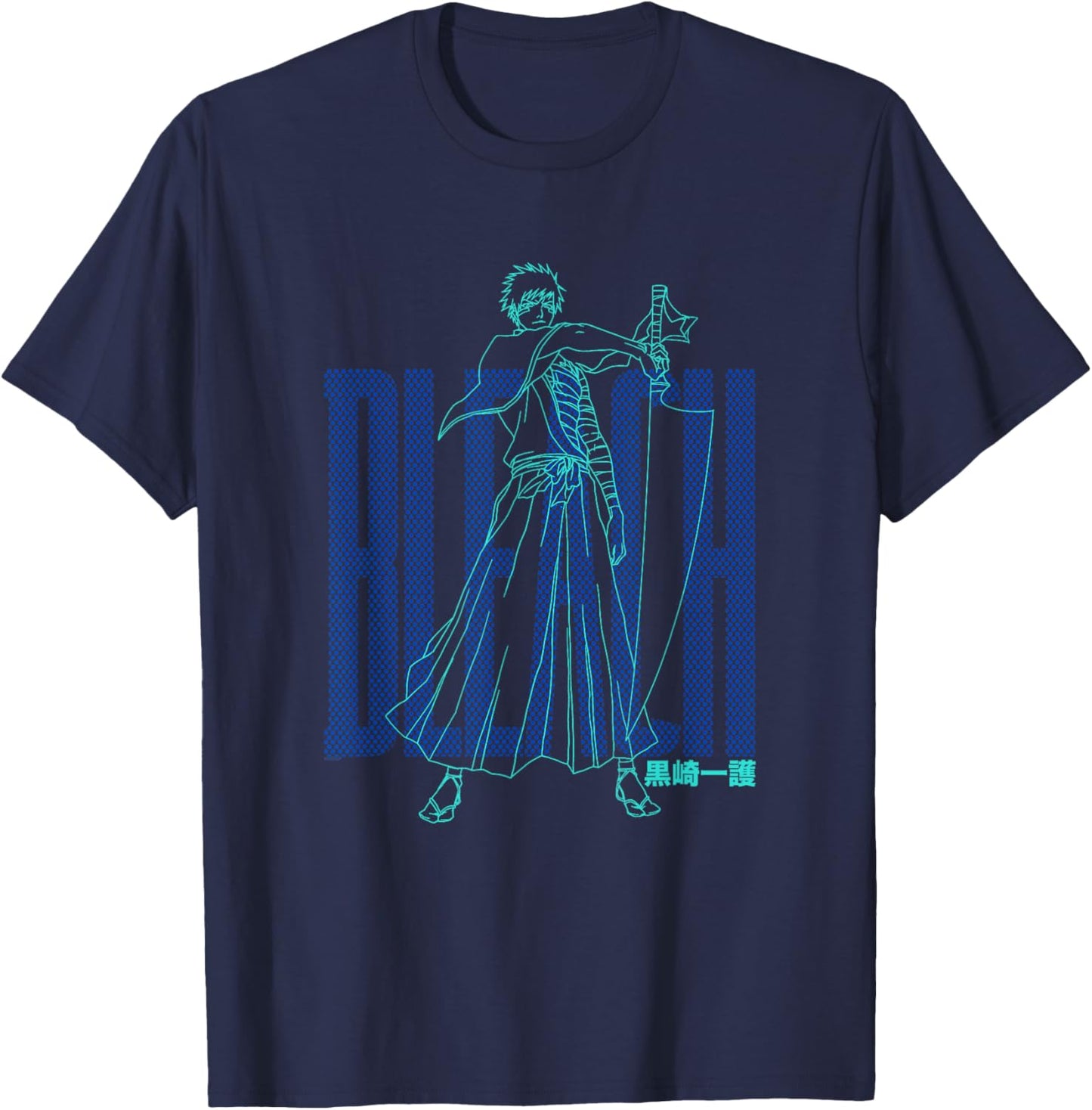Bleach Ichigo Outline and Dots Pattern Anime T-Shirt - T-Shirt | Navy