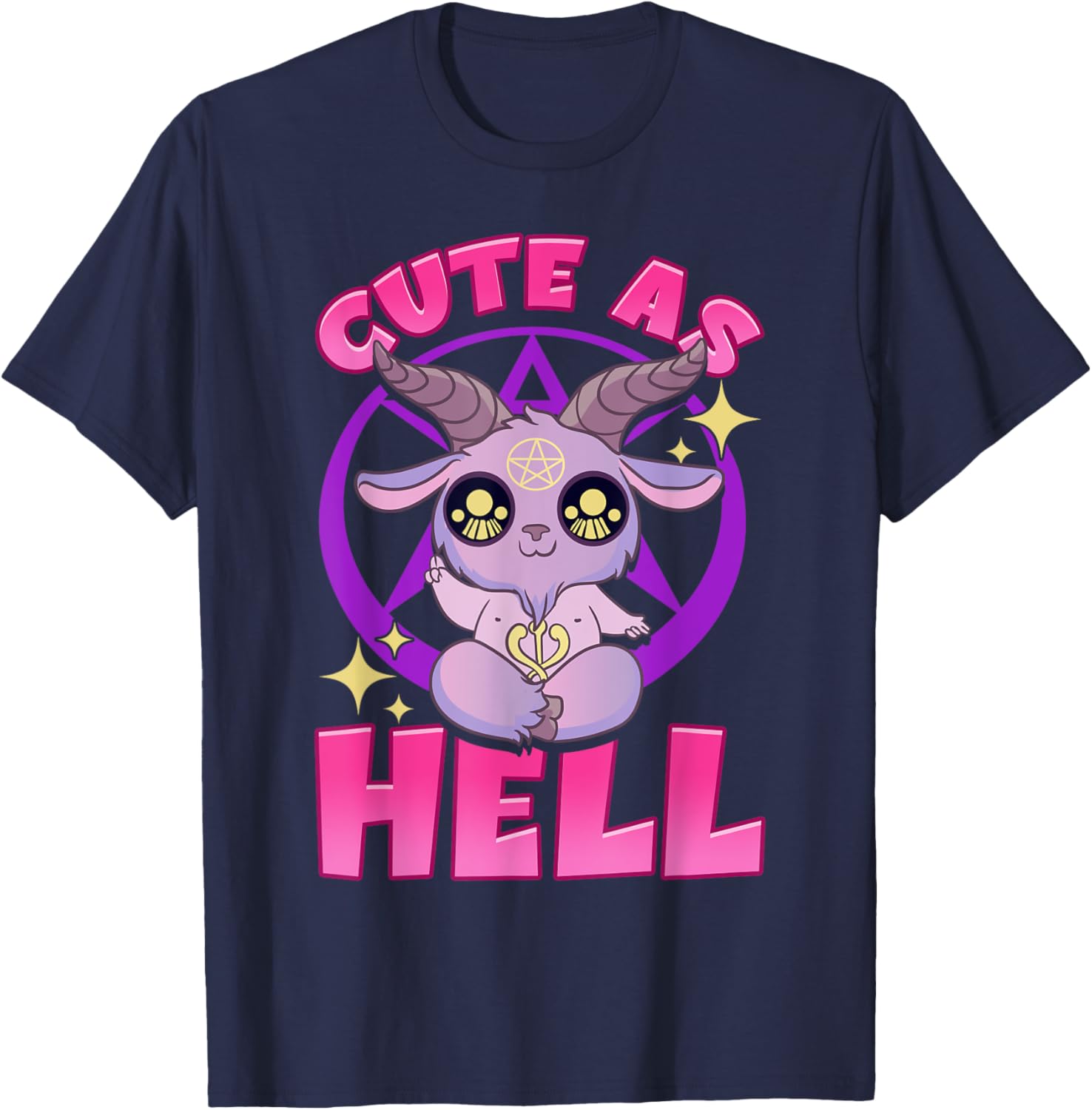 Cute As Hell Pastel Anime Kawaii Baphomet Goth Emo Pun T-Shirt - T-Shirt | Navy