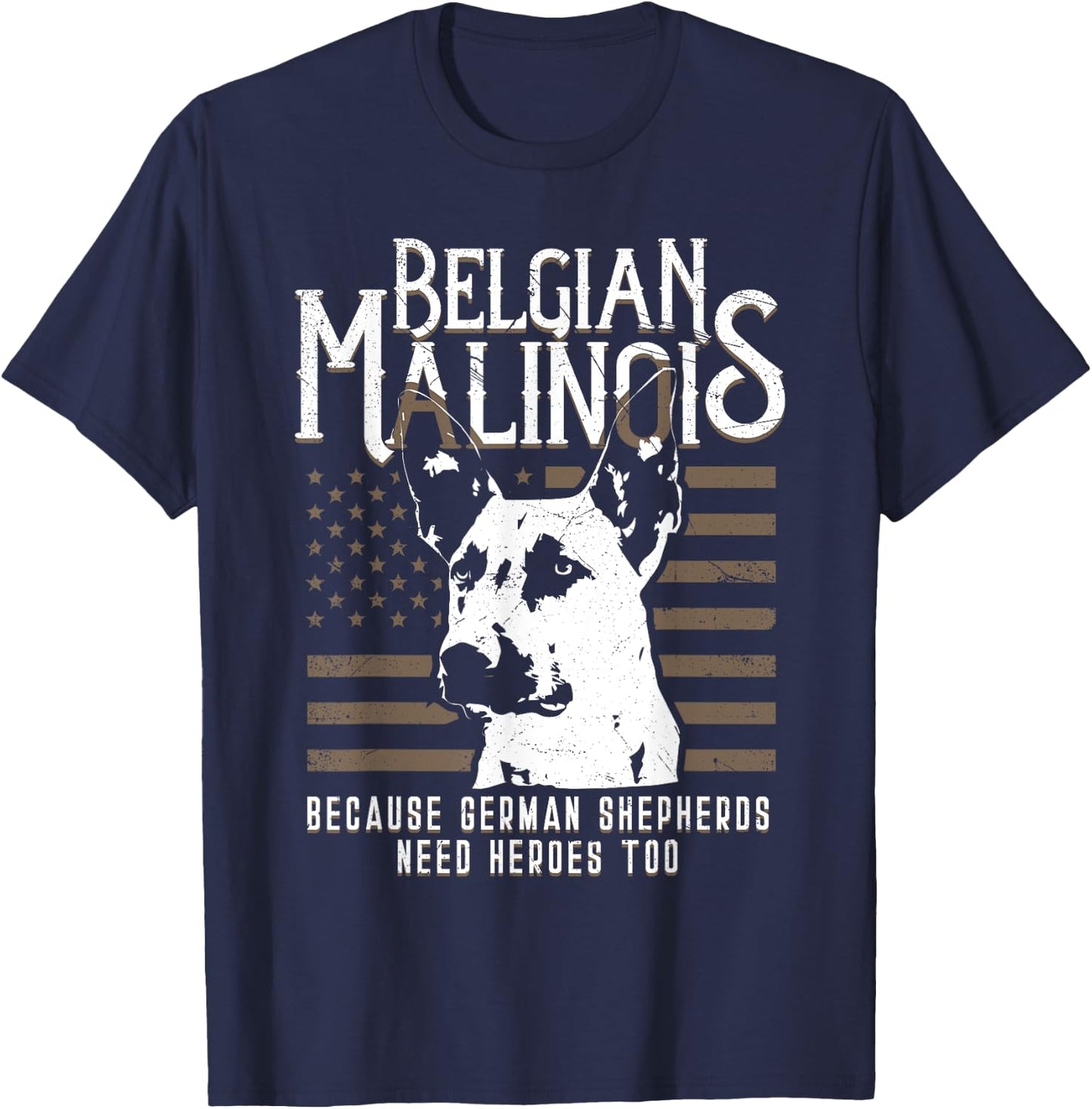 Belgian Malinois American Flag German Shepherd Police K9 Art T-Shirt - T-Shirt | Navy