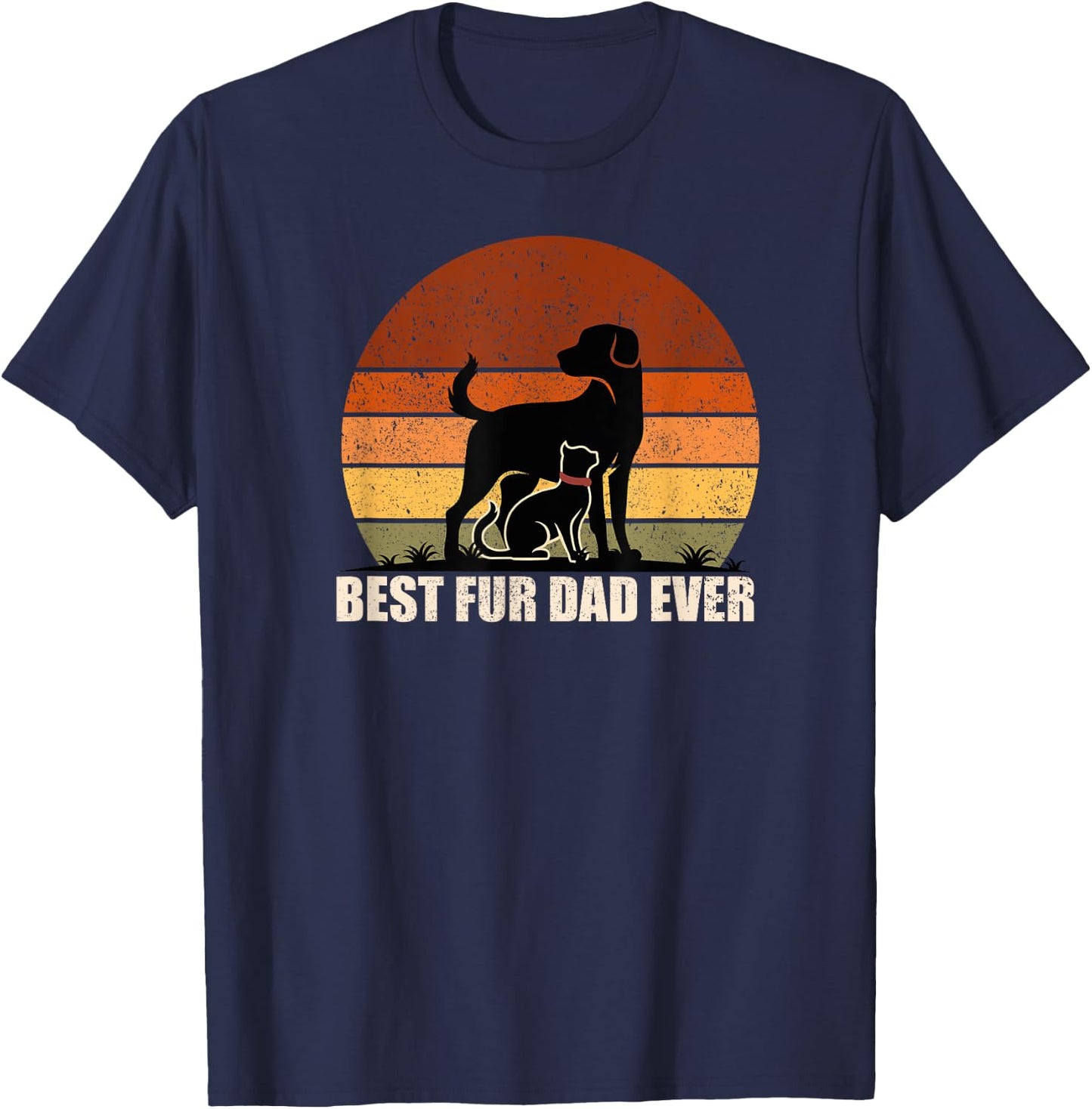 Funny Vintage Retro Best Fur Dad Ever for Dog And Cat Owner Men Women Kids T-Shirt - T-Shirt | Navy
