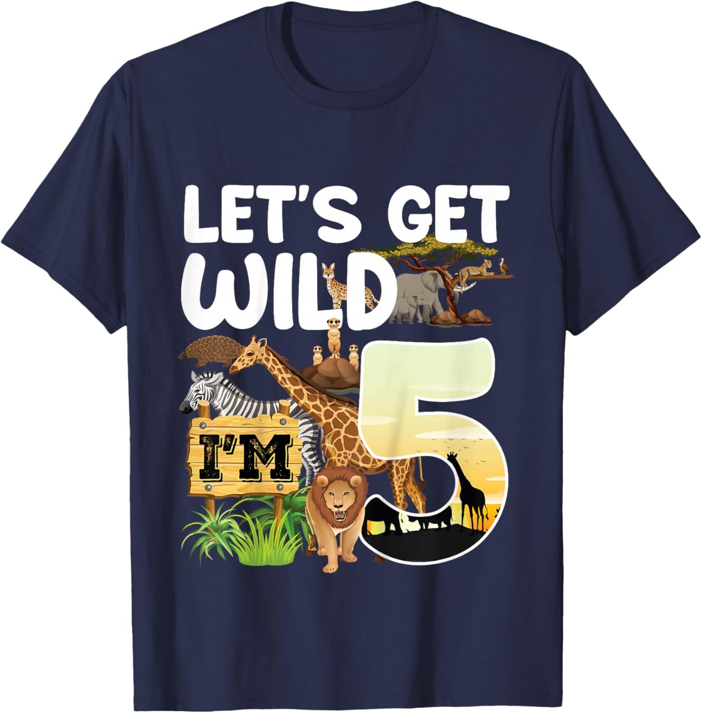 5 Year Old Zoo Birthday Safari Jungle Animal 5th B-Day T-Shirt - T-Shirt | Navy