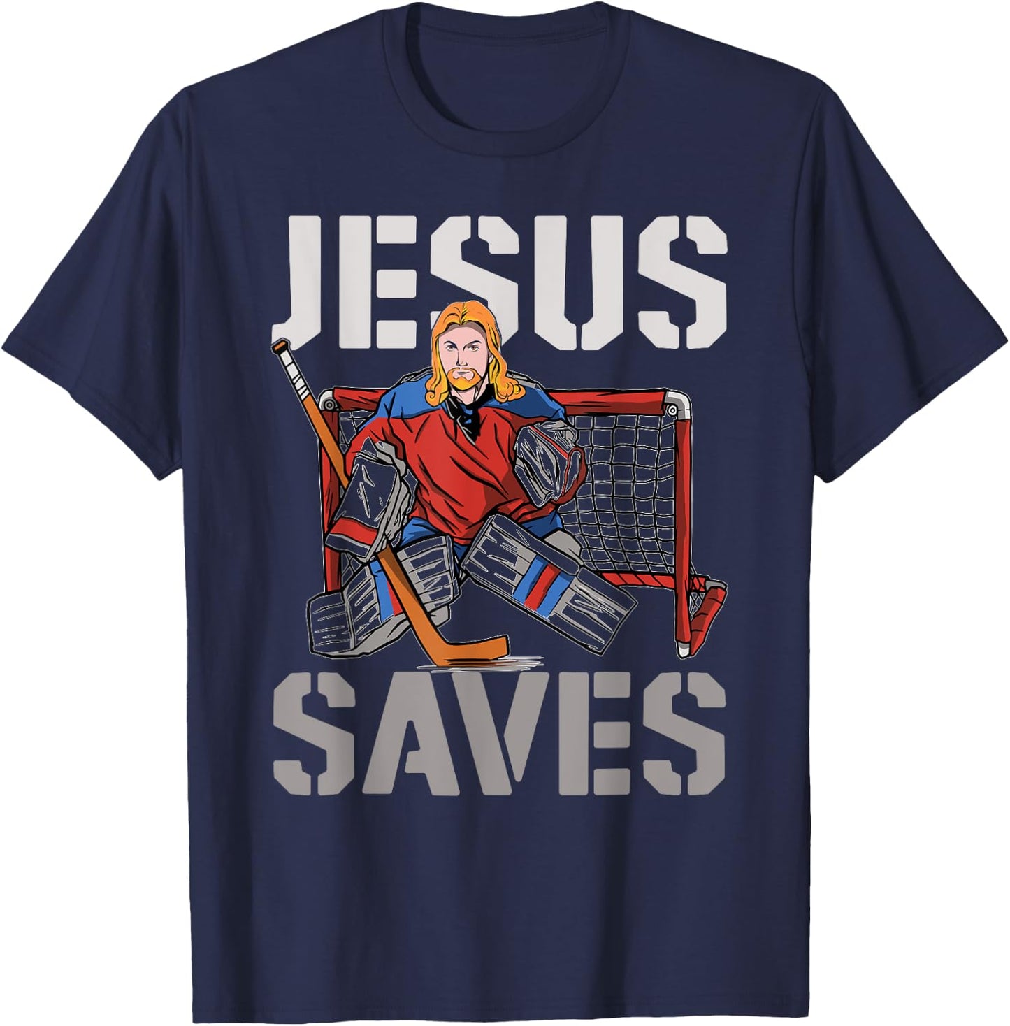 Ice Hockey Goalie Vintage Goalkeeper Jesus Jesus Saves T-Shirt - T-Shirt | Navy
