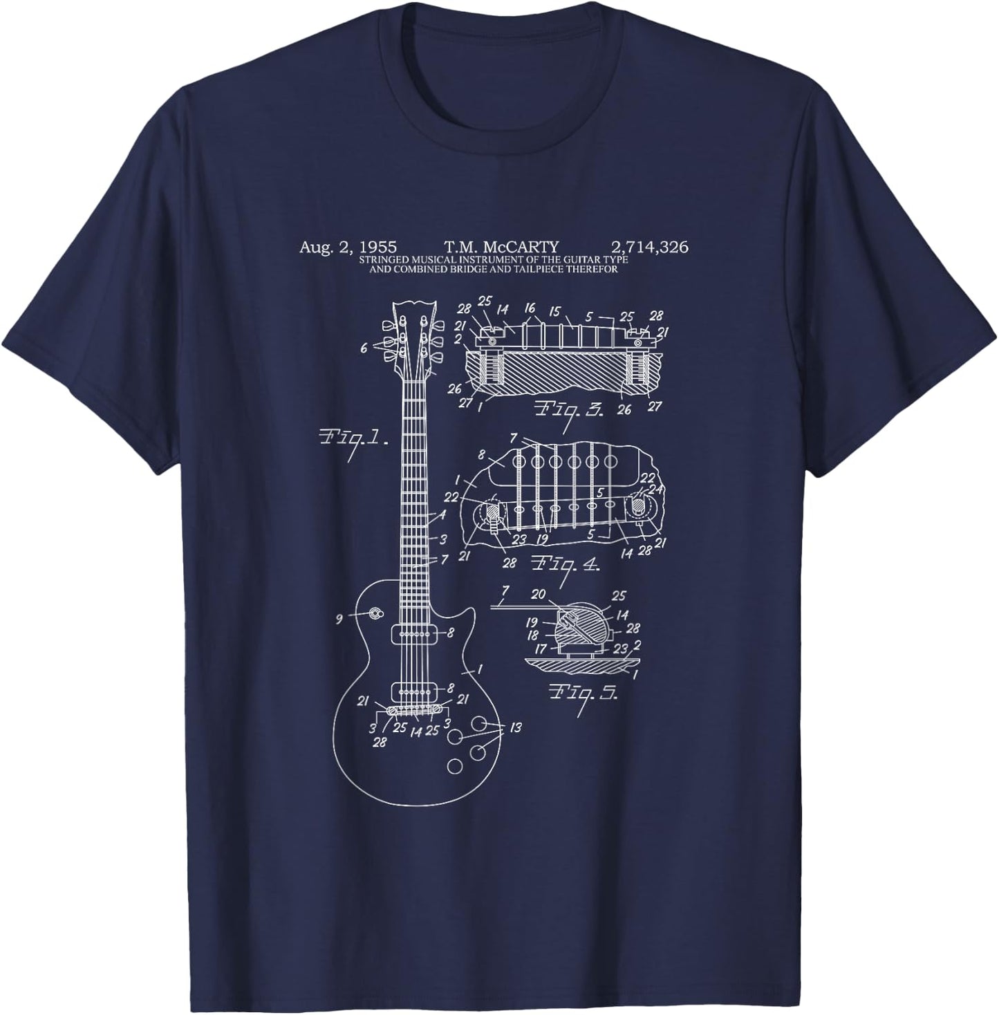Guitar Schematic Blueprint Vintage Rocker Band Guitar Player T-Shirt - T-Shirt | Navy