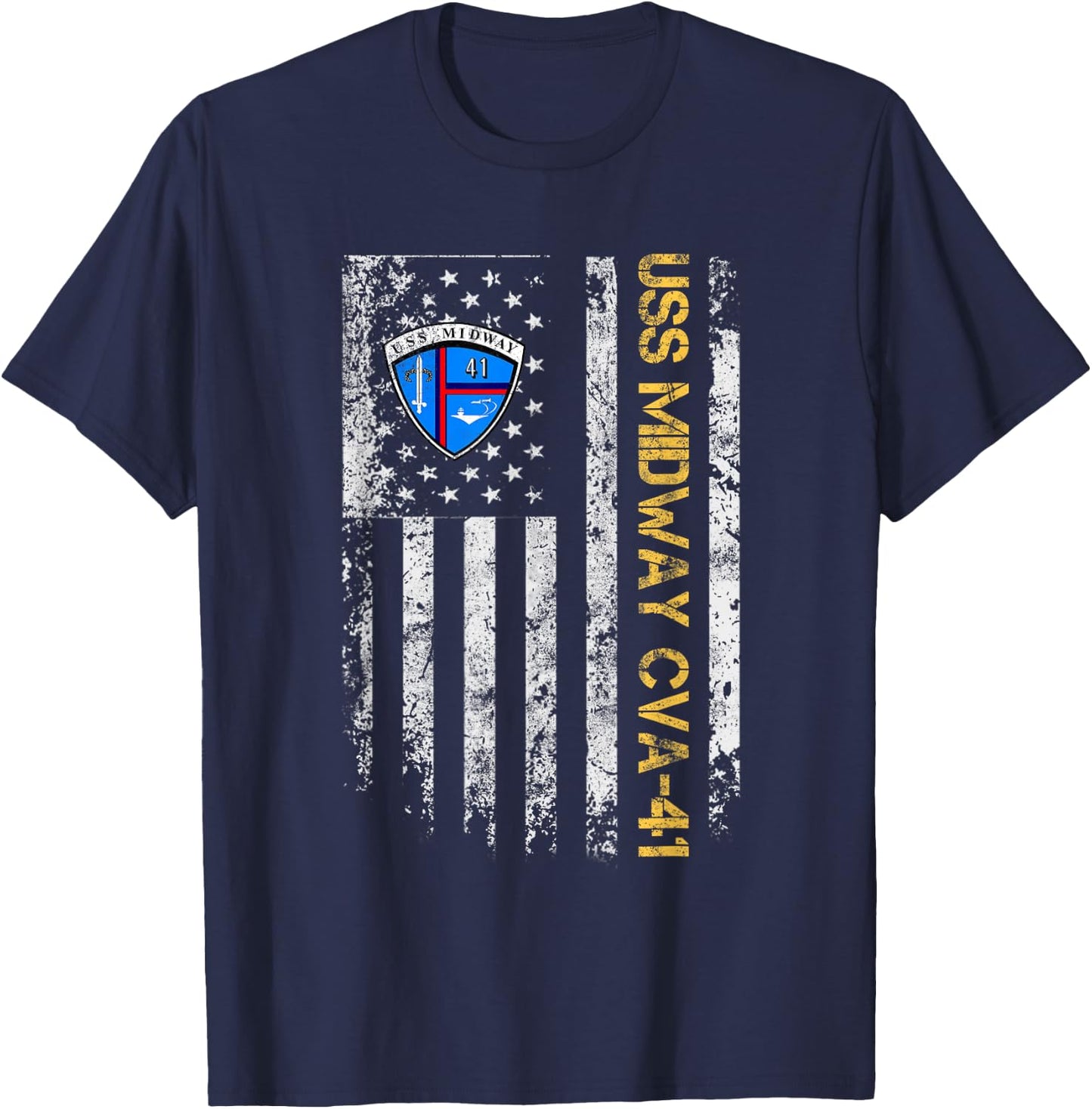 USS Midway CVA-41 Aircraft Carrier Veteran Flag Veterans Day T-Shirt - T-Shirt | Navy