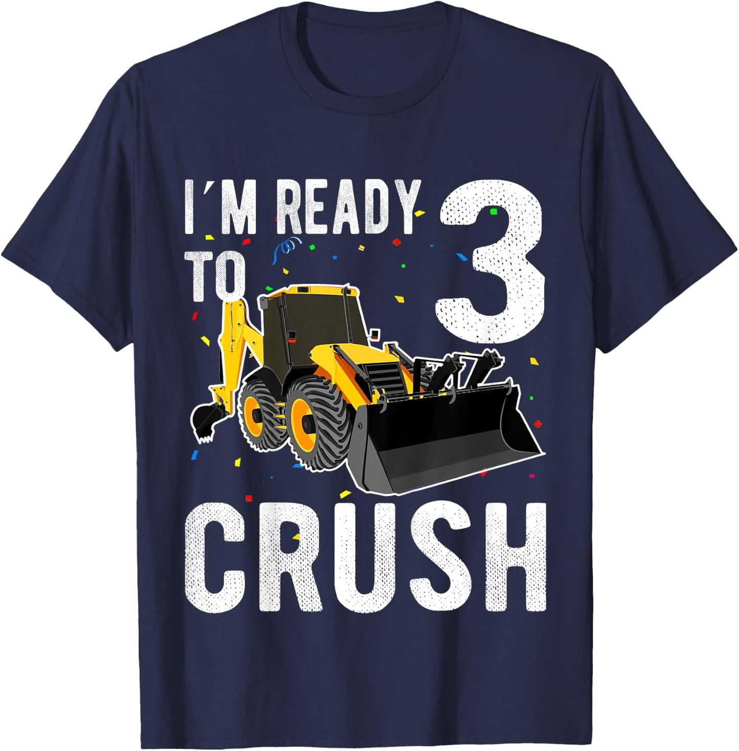 Kids Construction Truck 3rd Birthday Shirt Boy 3 Bulldozer Digger T-Shirt - T-Shirt | Navy