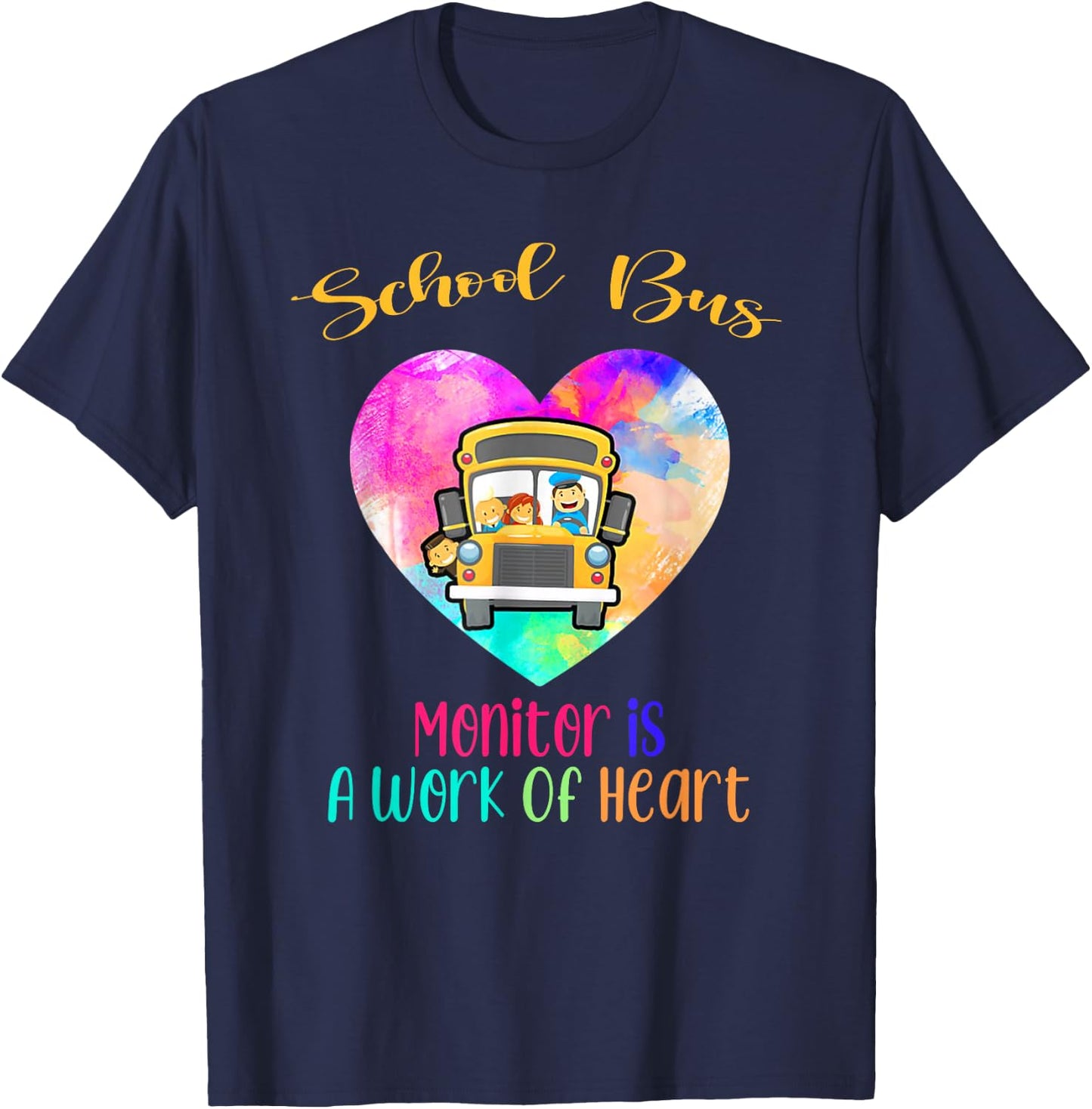 School Bus Monitor It's A Work Of Heart Watercolor T-Shirt - T-Shirt | Navy