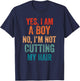 Yes, I Am A Boy. No, I'm Not Cutting My Hair Kids long hair T-Shirt - T-Shirt | Navy