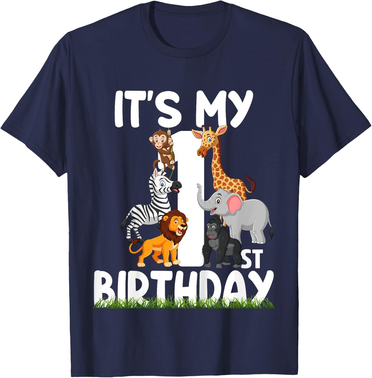 It's My 1st Birthday Zoo Jungle Safari 1 Years Old Animals T-Shirt - T-Shirt | Navy