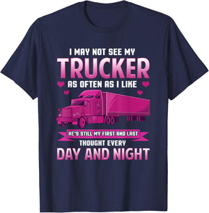 Trucker Wife Funny Trucker Girlfriend Trucking Women T-Shirt - T-Shirt | Navy