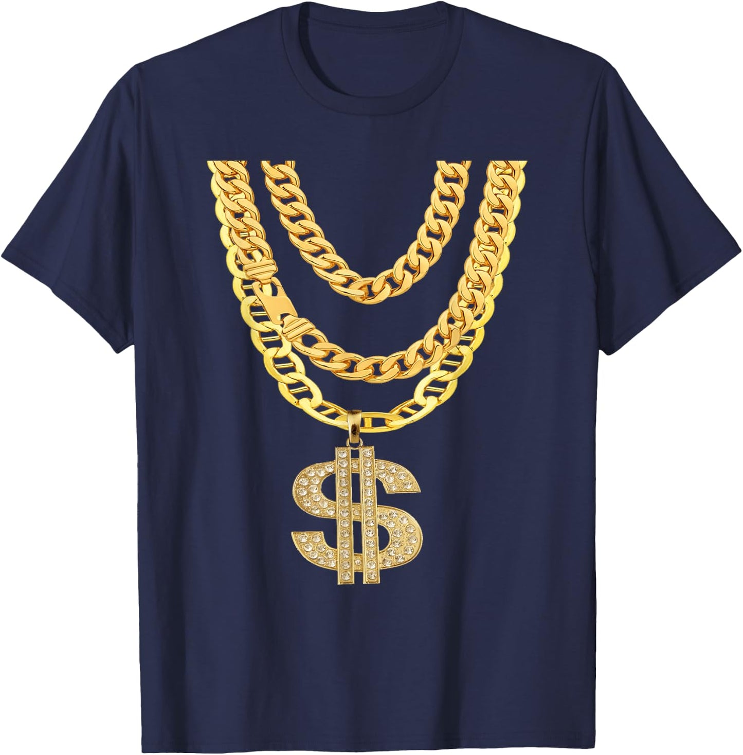 Gangster Chain Shirt | Cheap Hip-Hop Necklace Halloween Gift T-Shirt - T-Shirt | Navy