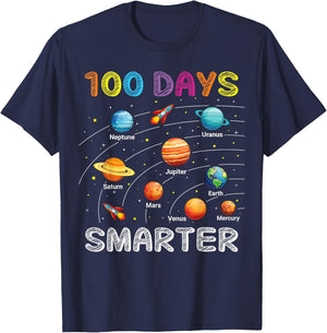 100 Days of School Astronaut Space Planets 100 Days Smarter T-Shirt - T-Shirt | Navy