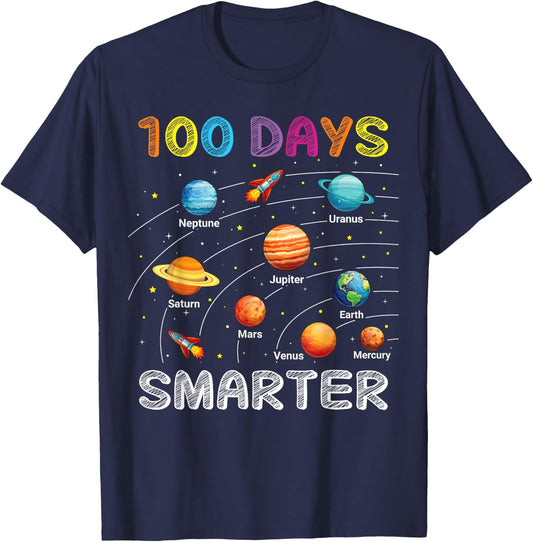 100 Days of School Astronaut Space Planets 100 Days Smarter T-Shirt - T-Shirt | Navy