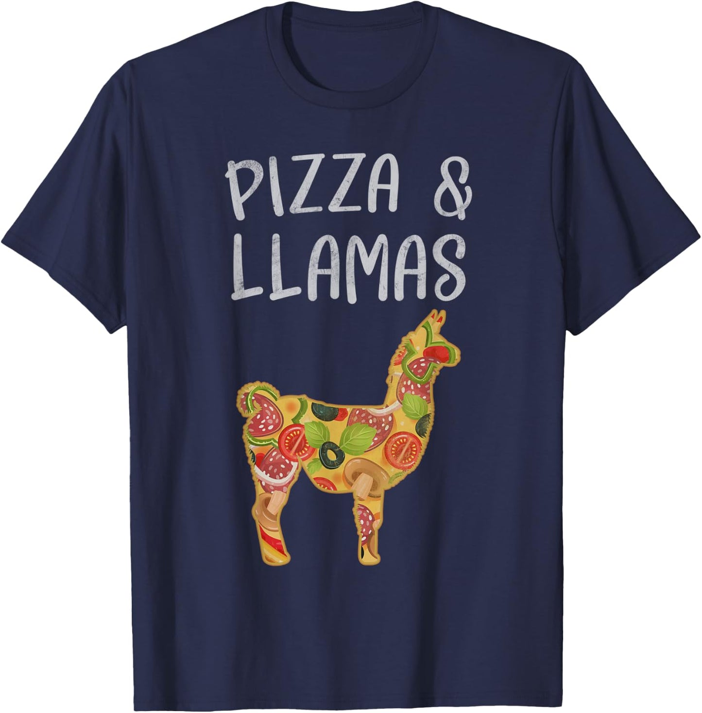 I Like Pizza and Llamas Funny Llama Pizza Lovers Cute T-Shirt - T-Shirt | Navy