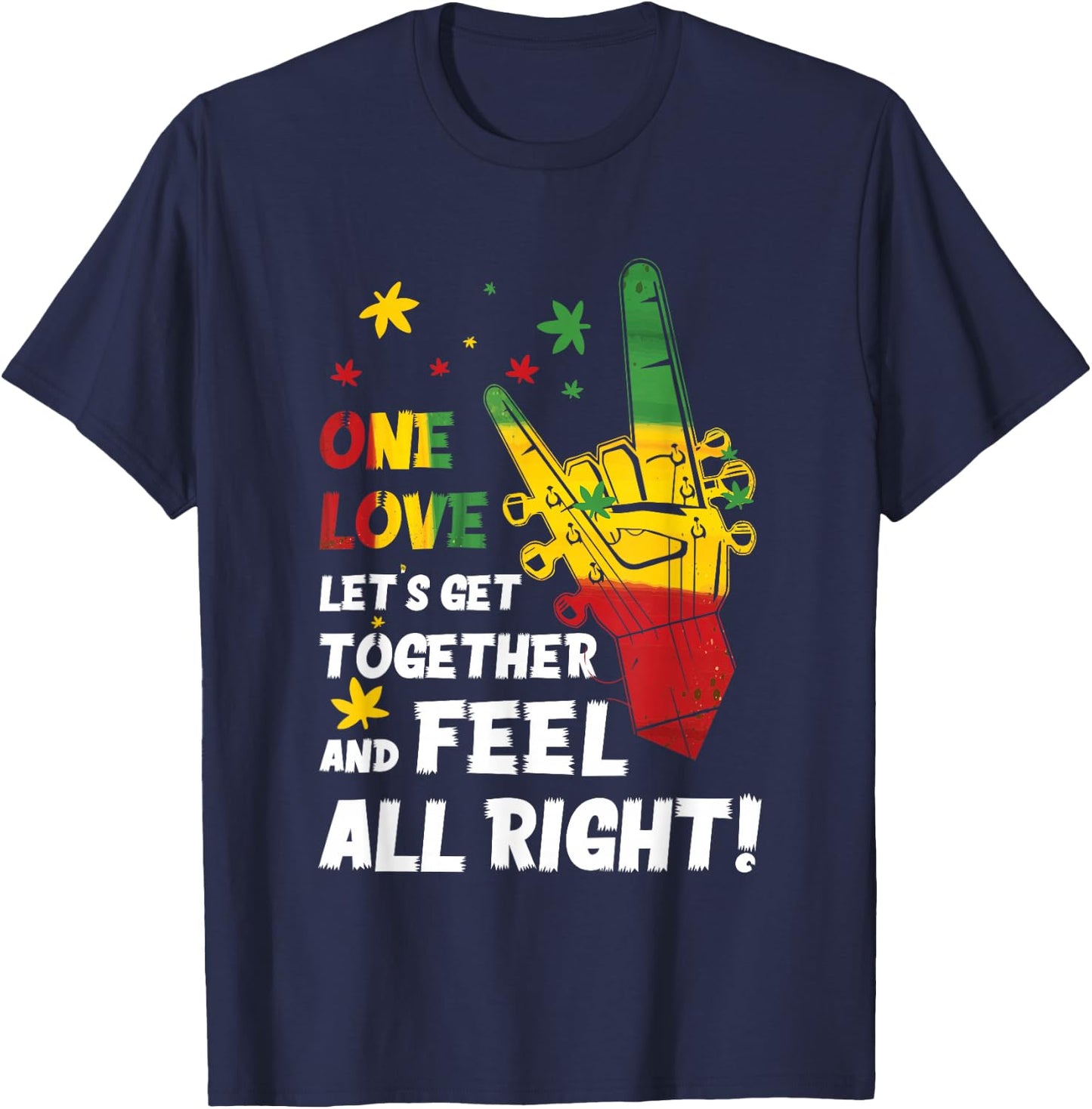 Jamaica 1 Love Reggae Caribbean Together & Feel Alright T-Shirt - T-Shirt | Navy