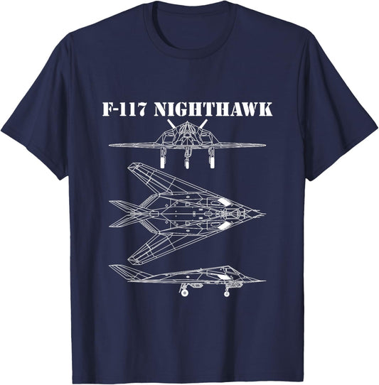 F-117 Stealth Aircraft Nighthawk Schematic Military Jet F117 T-Shirt - T-Shirt | Navy
