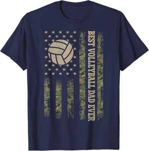 Camo USA Flag Volleyball Men, Patriotic Fathers Day T-Shirt - T-Shirt | Navy