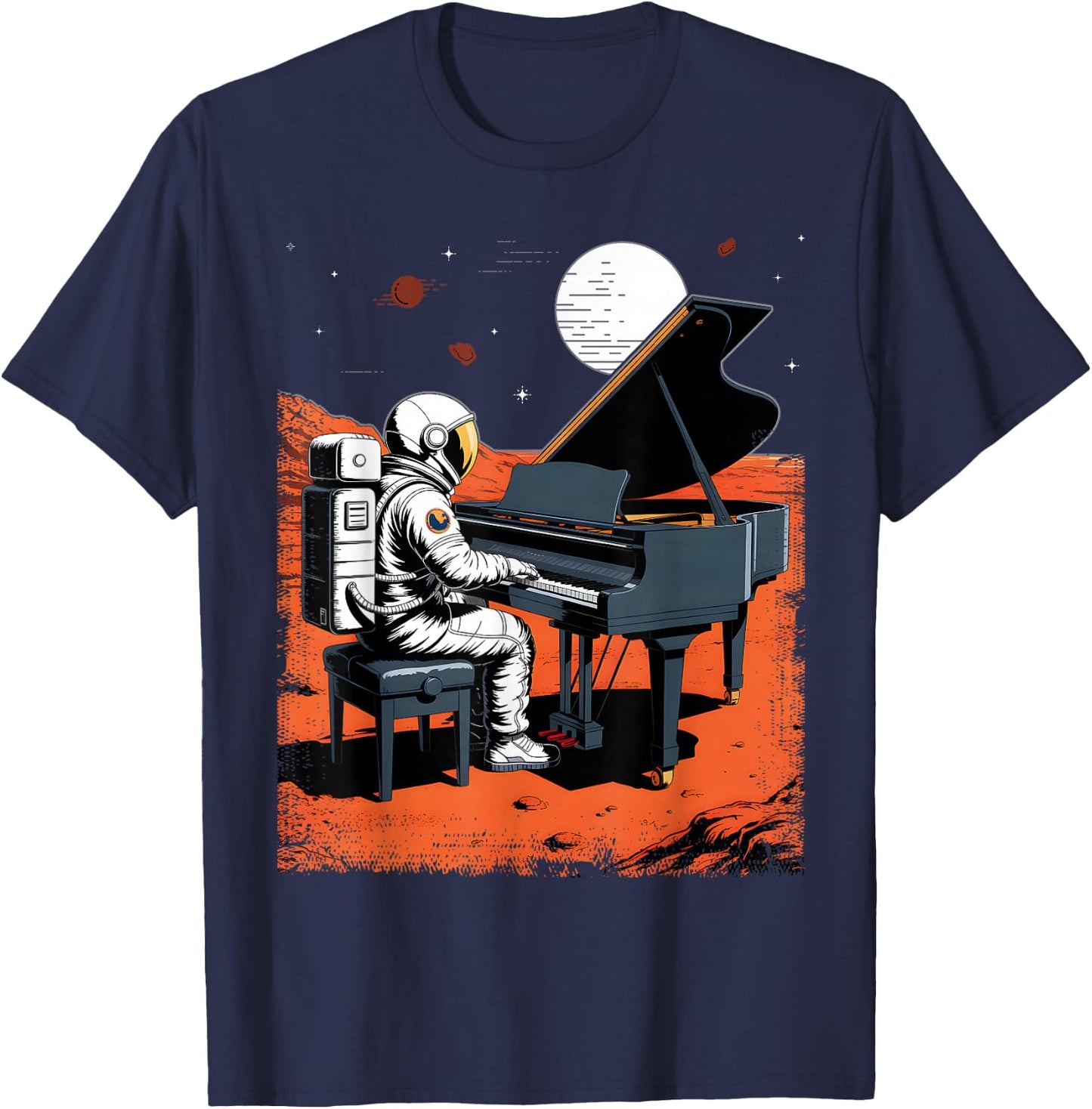 Astronaut in Space with Piano in Galaxies Musician T-Shirt - T-Shirt | Navy