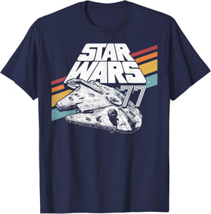 Star Wars Millennium Falcon Retro Rainbow Stripe T-Shirt - T-Shirt | Navy